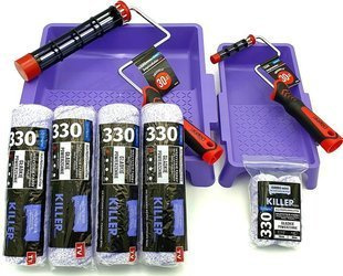 ZESTAW BLUE DOLPHIN WAŁEK KILLER 25cm 9mm 4szt + WAŁEK KILLER 10cm 9mm 2szt + UCHWYT ROLLER 25cm + UCHWYT ROLLER 10cm + KUWETA DUŻA + KUWETA MAŁA